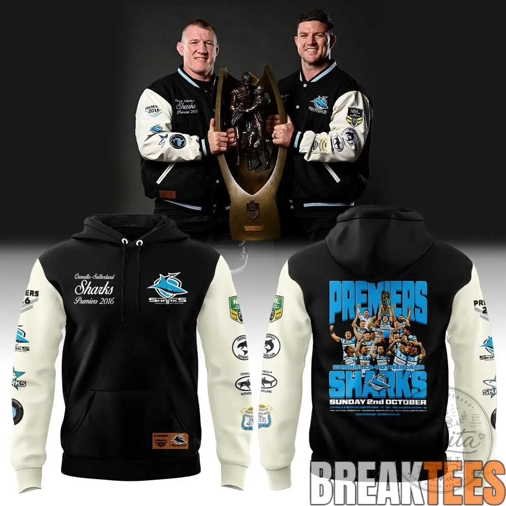 Cronulla Sutherland Sharks 2016 Premiers Anniversary Rugby League Hoodie 6 Cronulla Sutherland Sharks 2016 Premiers Anniversary Rugby League Hoodie