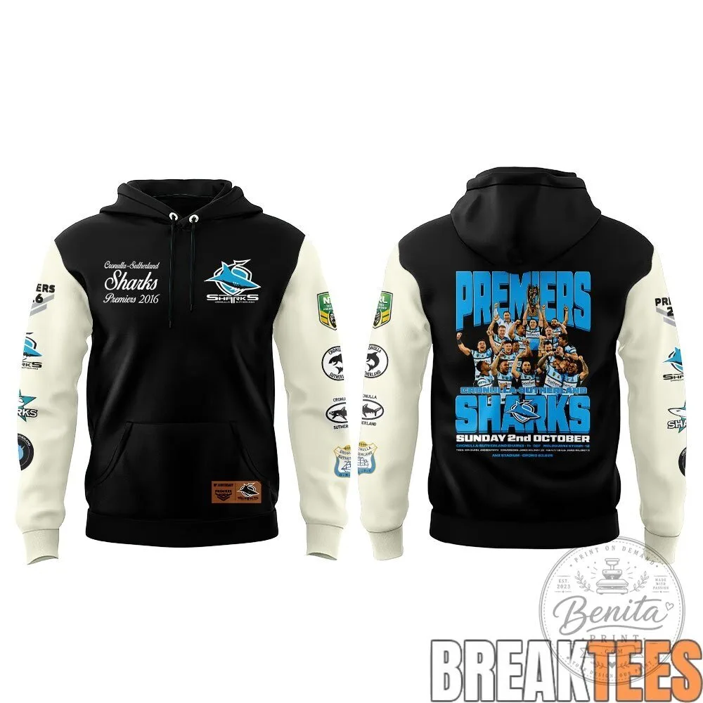 Cronulla Sutherland Sharks 2016 Premiers Anniversary Rugby League Hoodie 7 Cronulla Sutherland Sharks 2016 Premiers Anniversary Rugby League Hoodie