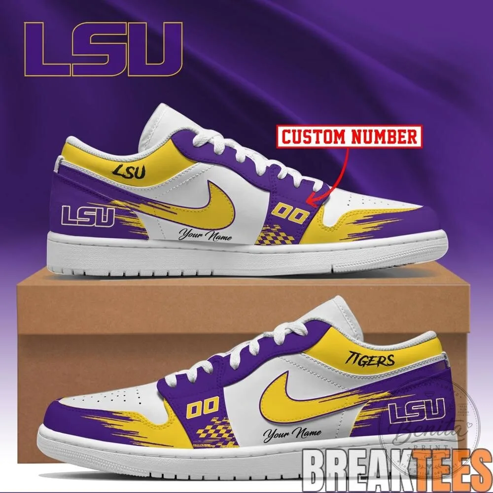 Louisiana State University Tigers Custom Name and Number White and Purple Shoes