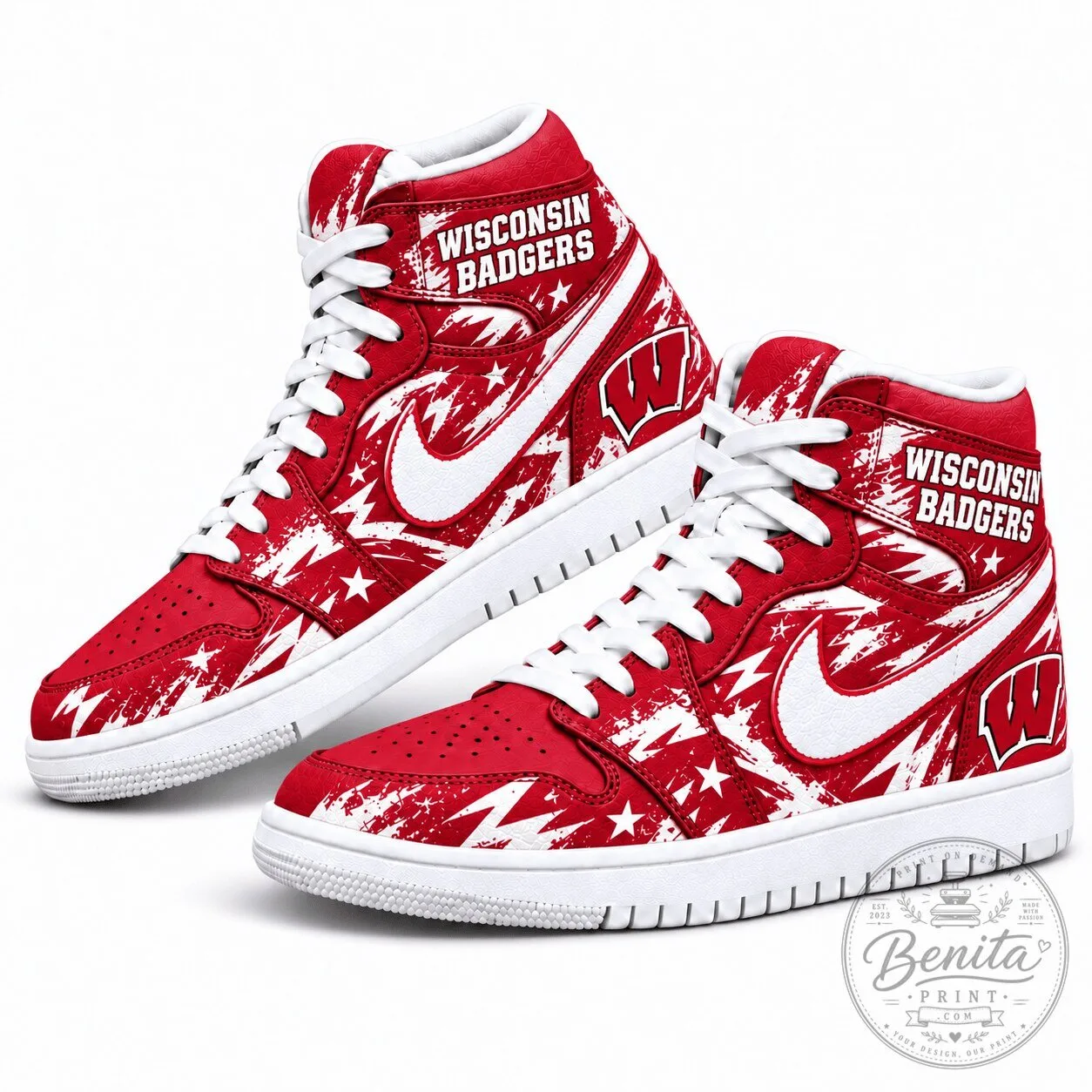 Wisconsin Badgers Graffiti Style High-Top Sneakers