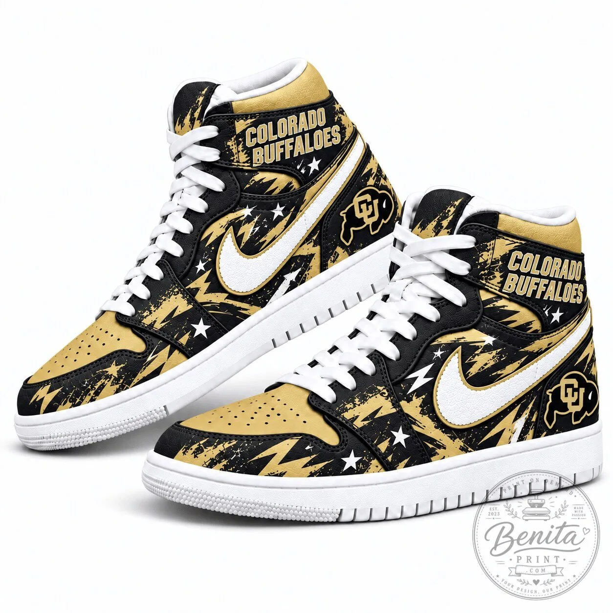 Colorado Buffaloes Custom Black and Gold Graffiti Style High-Top Sneakers