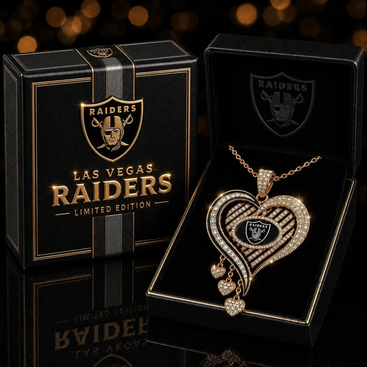 Diamond Pendant Necklace in Heart Shape for Las Vegas Raiders Fans 3 Diamond Pendant Necklace in Heart Shape for Las Vegas Raiders Fans