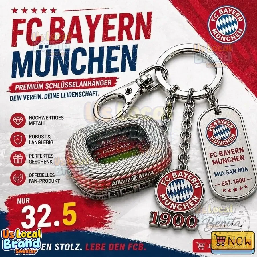 FC Bayern Munich Allianz Arena Stadium Keychain with Club Crest Charm