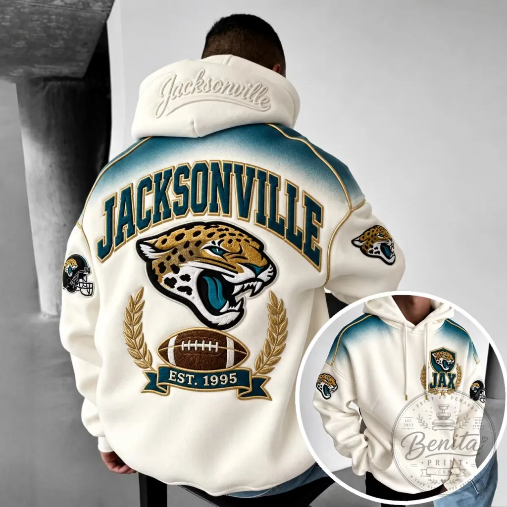 Jacksonville Jaguars Football Team White Embroidered Hoodie Jacksonville Jaguars Football Team White Embroidered Hoodie