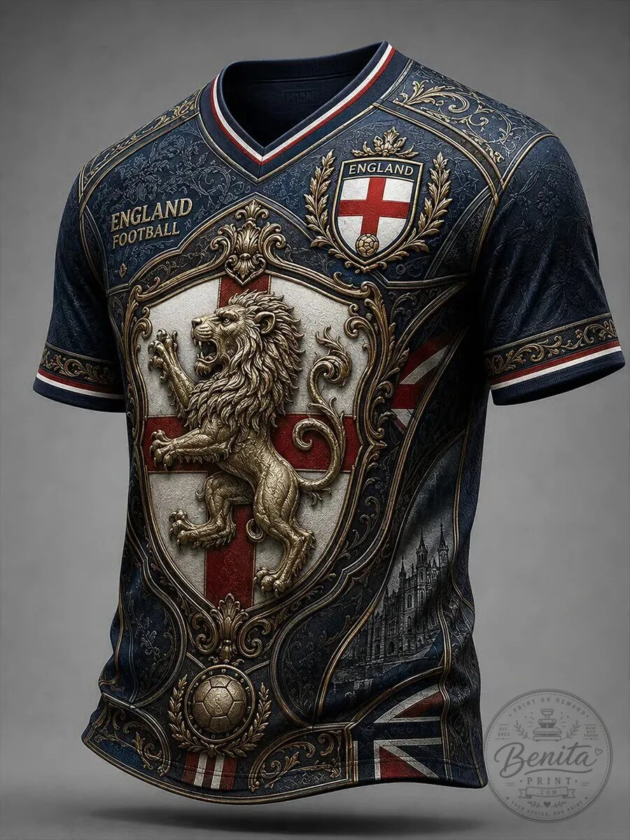 England Soccer Football Lion Crest Graphic Print Jersey