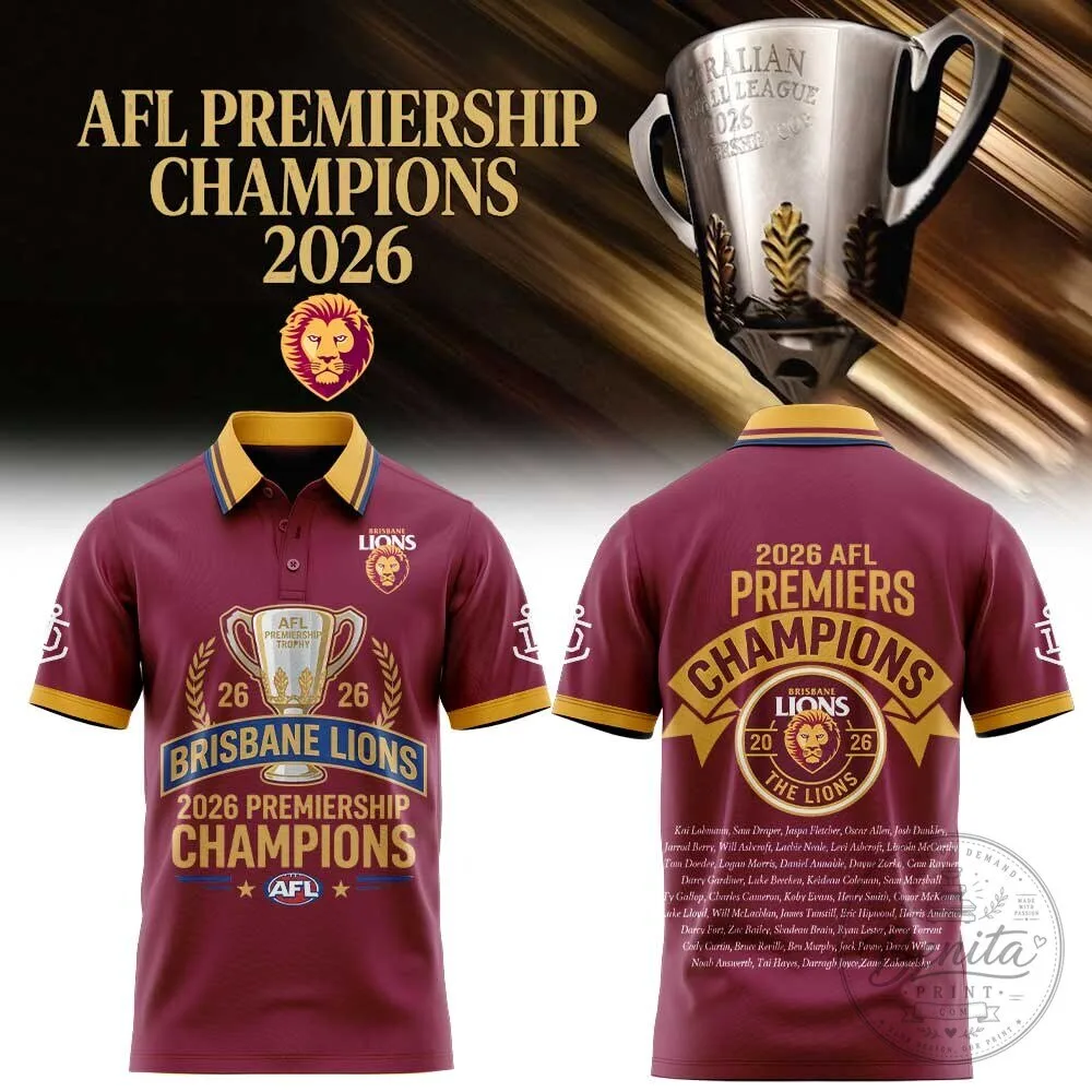 Brisbane Lions AFL 2026 Premiership Champions Maroon Polo Shirt