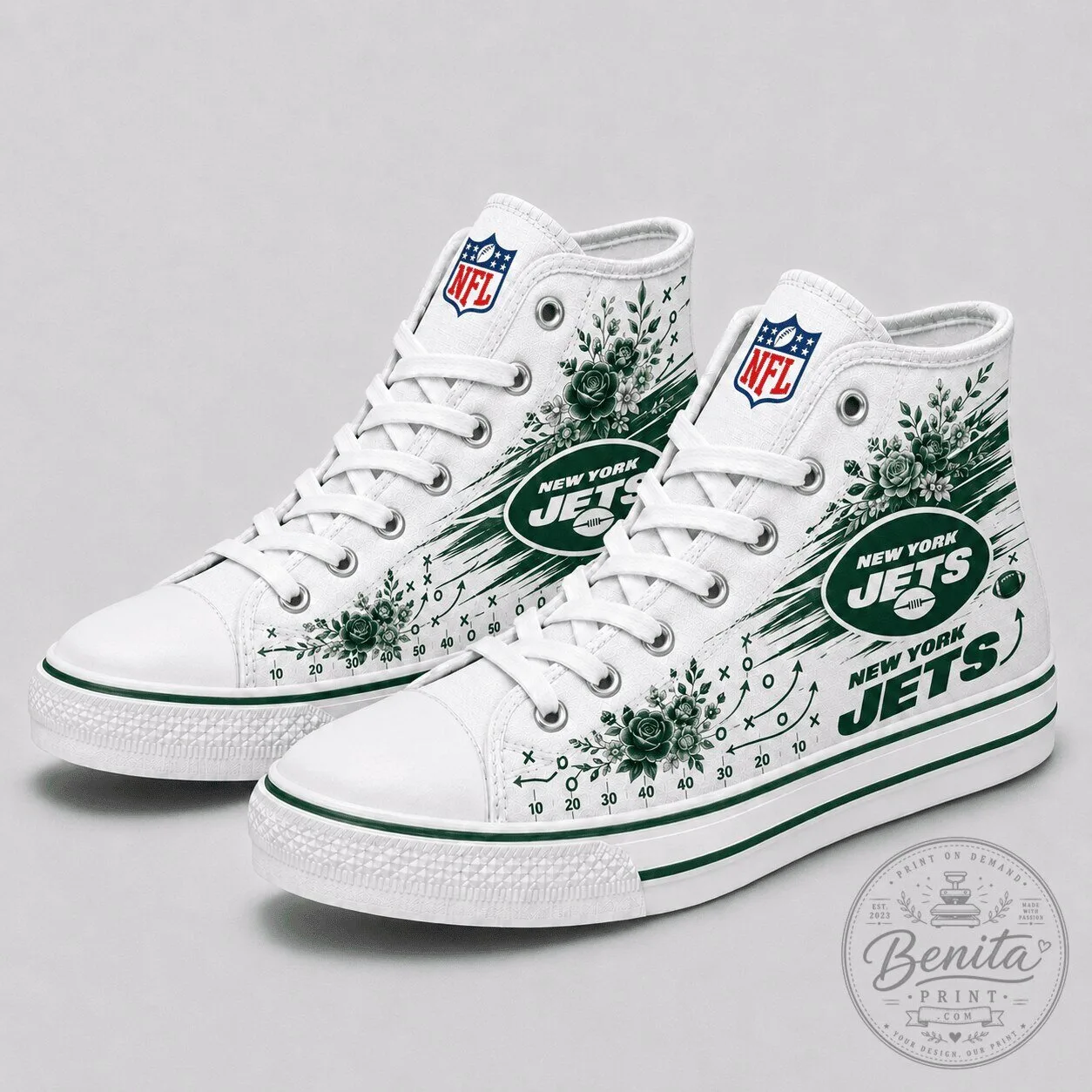 New York Jets NFL Football Team High Top Canvas Sneakers