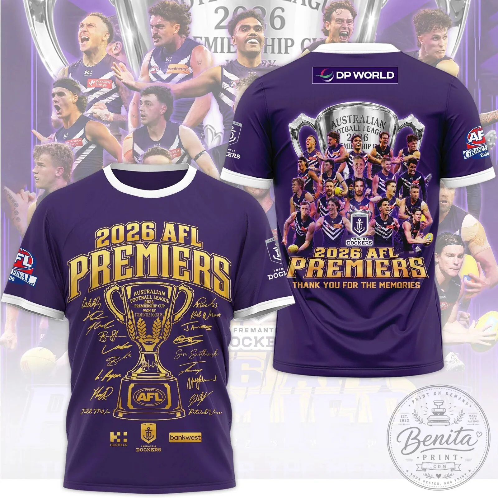 Fremantle Dockers 2026 AFL Premiers Commemorative Purple T-Shirt