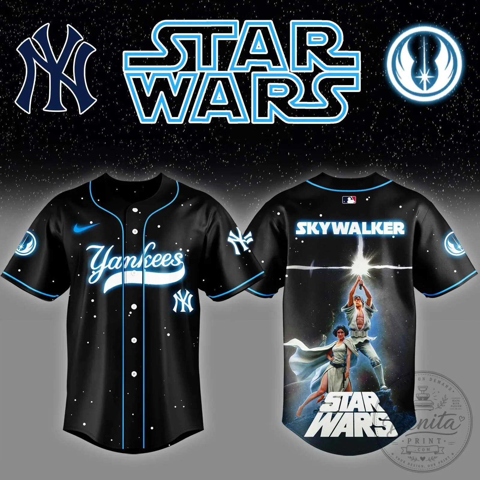 New York Yankees Baseball Jersey featuring Skywalker from Star Wars