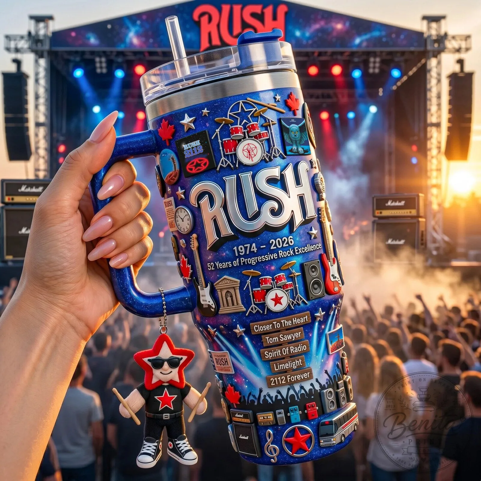 Rush Band 52 Years of Progressive Rock Excellence Tumbler with Handle