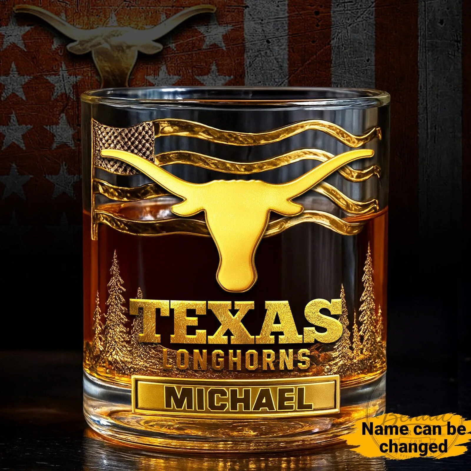 Personalized Texas Longhorns NCAA Whiskey Glass with Custom Name