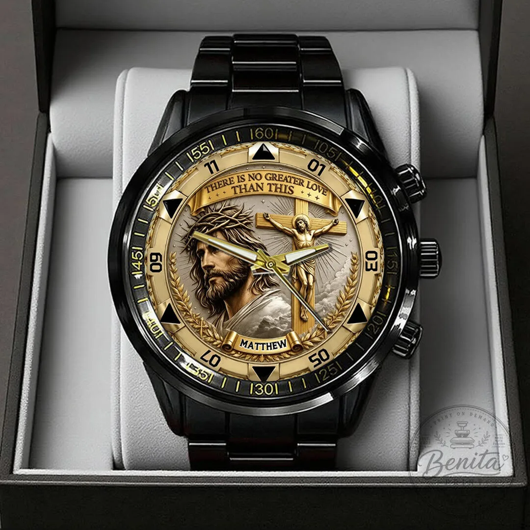 Jesus Christ Christian Religious Gold Tone Black Stainless Steel Watch