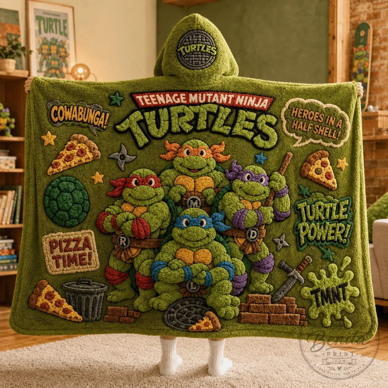 Hooded Blanket Featuring Heroes in a Half Shell from Teenage Mutant Ninja Turtles