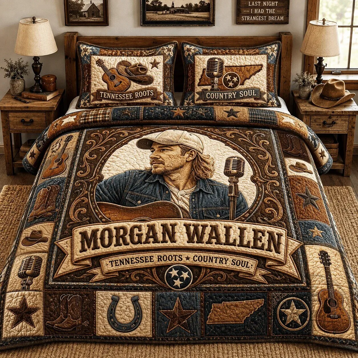 Morgan Wallen Tennessee Roots Country Soul Quilted Bedding Set