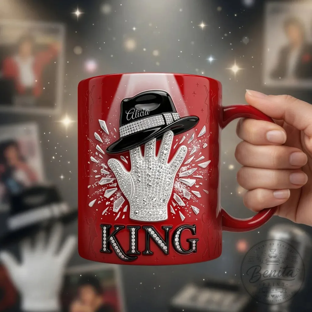 Michael Jackson King Style Glitter Glove And Hat Red Coffee Mug Michael Jackson King Style Glitter Glove And Hat Red Coffee Mug