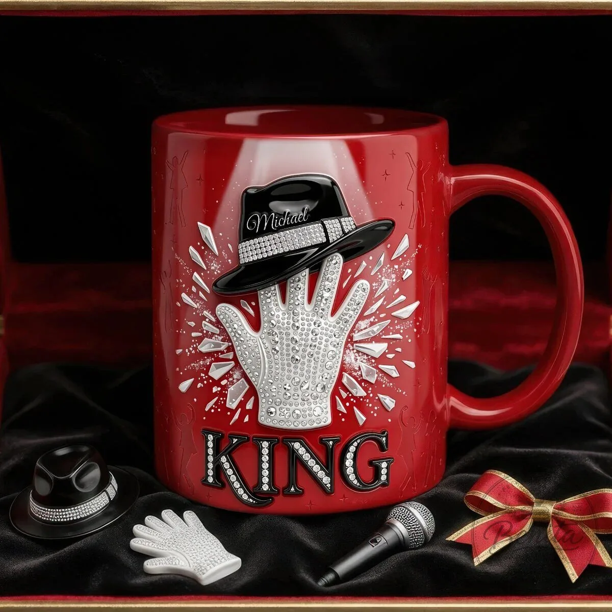 Michael Jackson King Style Glitter Glove And Hat Red Coffee Mug 9 Michael Jackson King Style Glitter Glove And Hat Red Coffee Mug