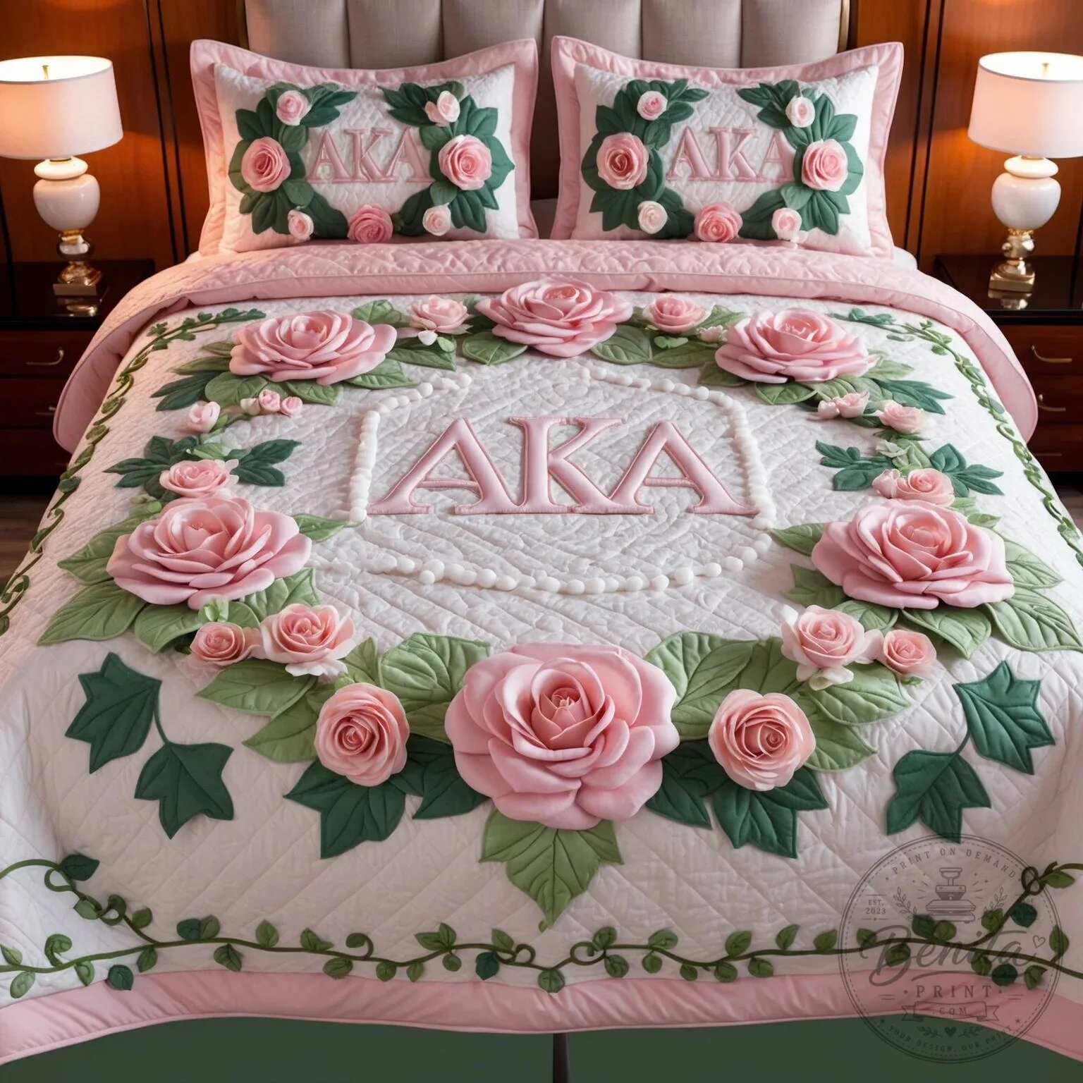 Alpha Kappa Alpha Sorority Pink Rose Floral Bedding Set