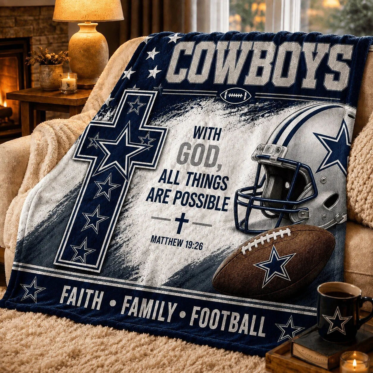 Dallas Cowboys With God All Things Are Possible Faith Family Football Blanket
