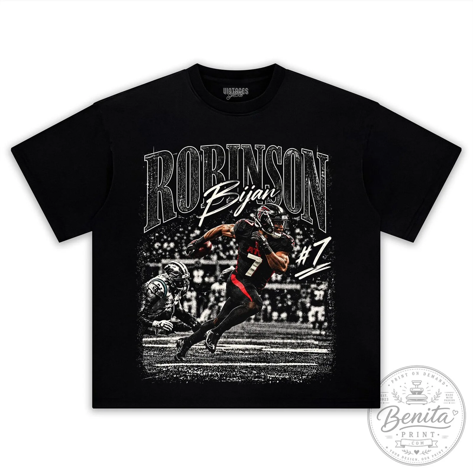 Bijan Robinson Atlanta Falcons Football Vintage Style Graphic Black T-Shirt