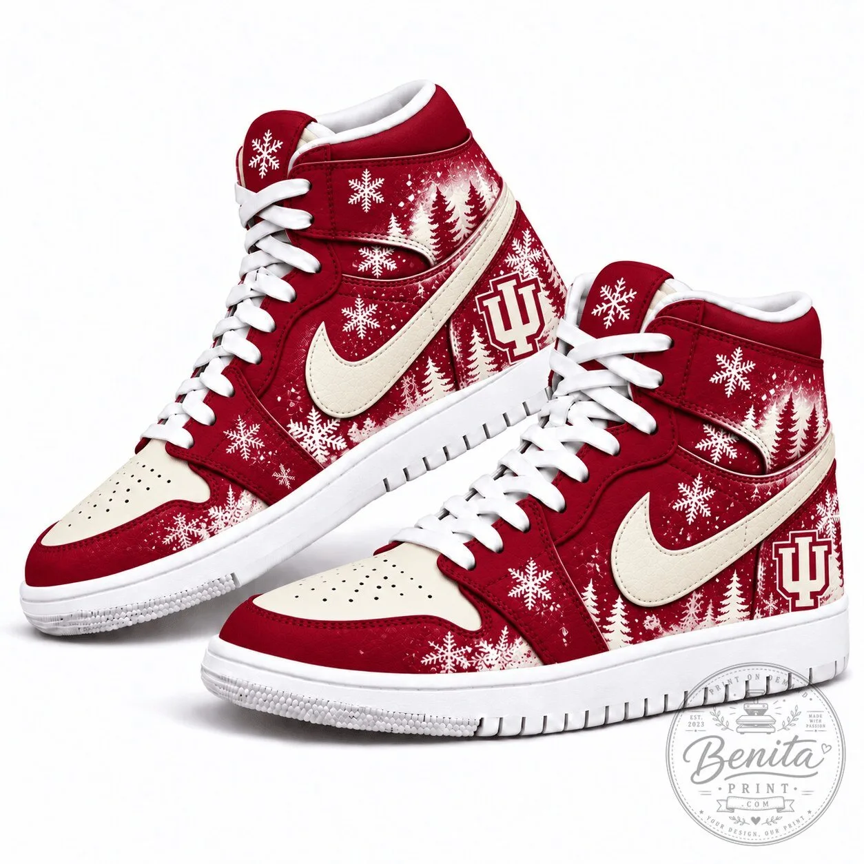Indiana Hoosiers Winter Snowflakes Christmas Holiday High-Top Sneakers