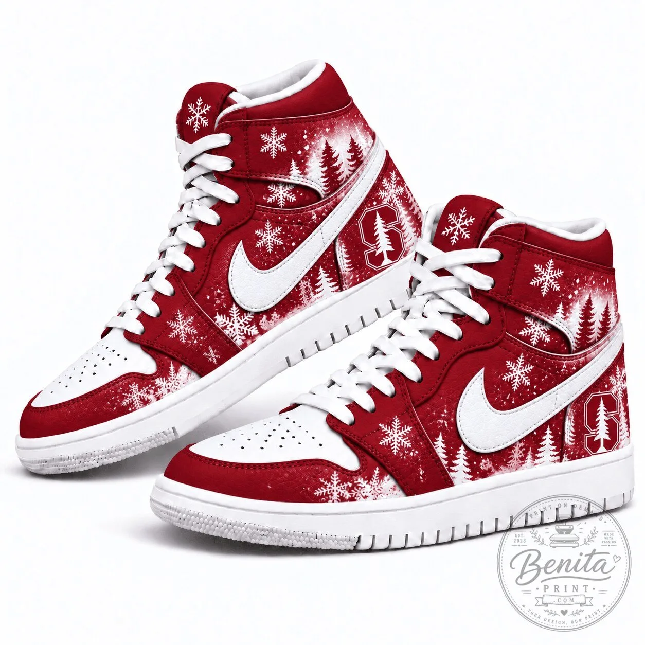 Stanford Cardinal Winter Snowflakes Christmas Forest High Top Sneakers