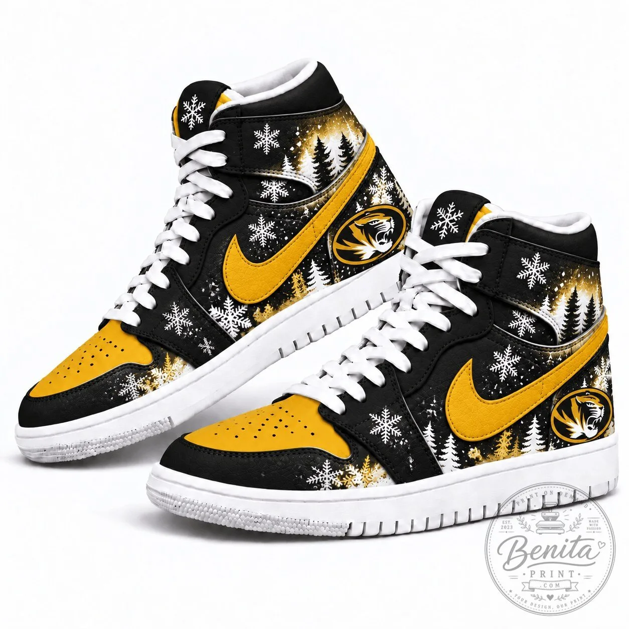 Missouri Tigers Winter Snowflakes Christmas Forest High Top Sneakers