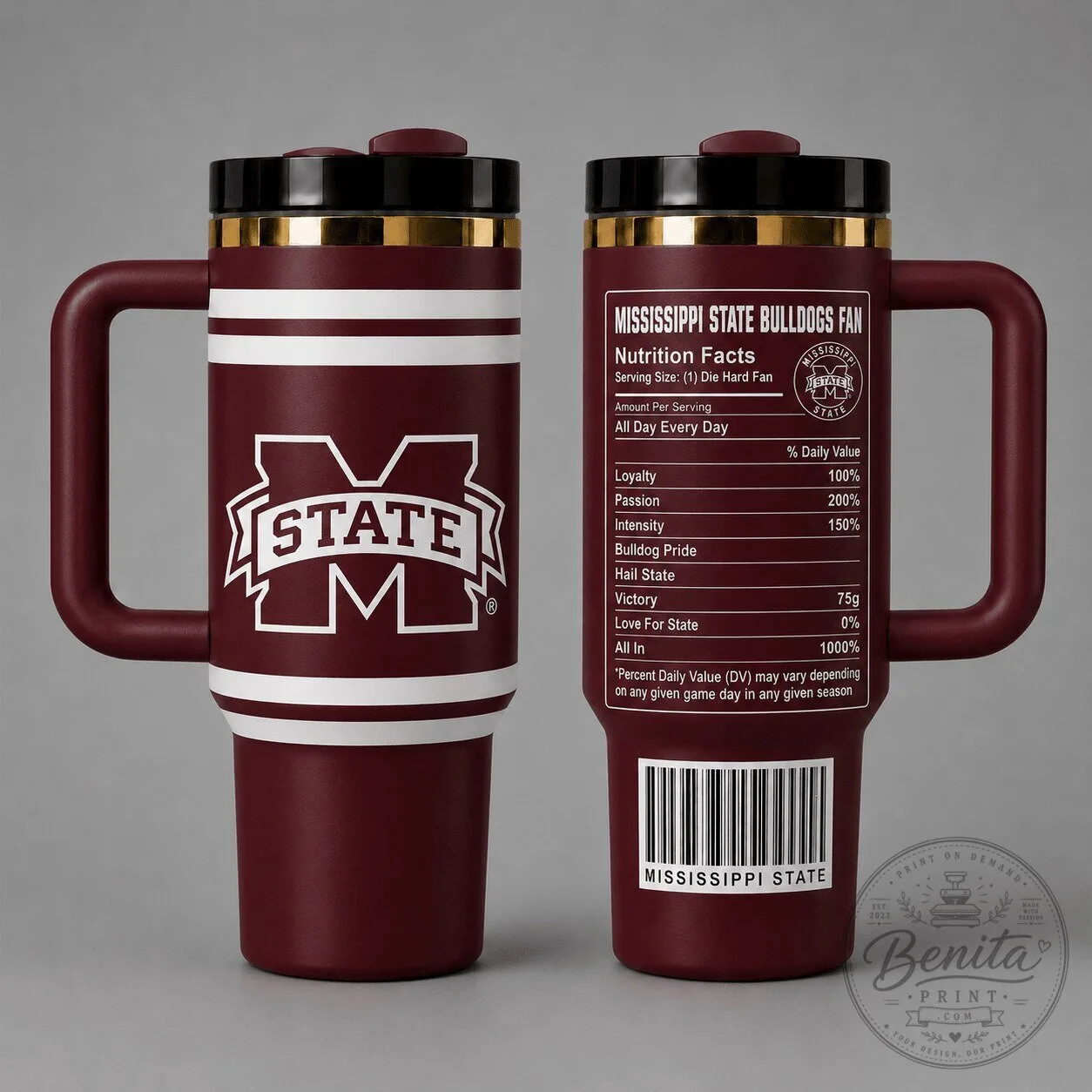Mississippi State Bulldogs Fan Nutrition Facts Stainless Steel Tumbler