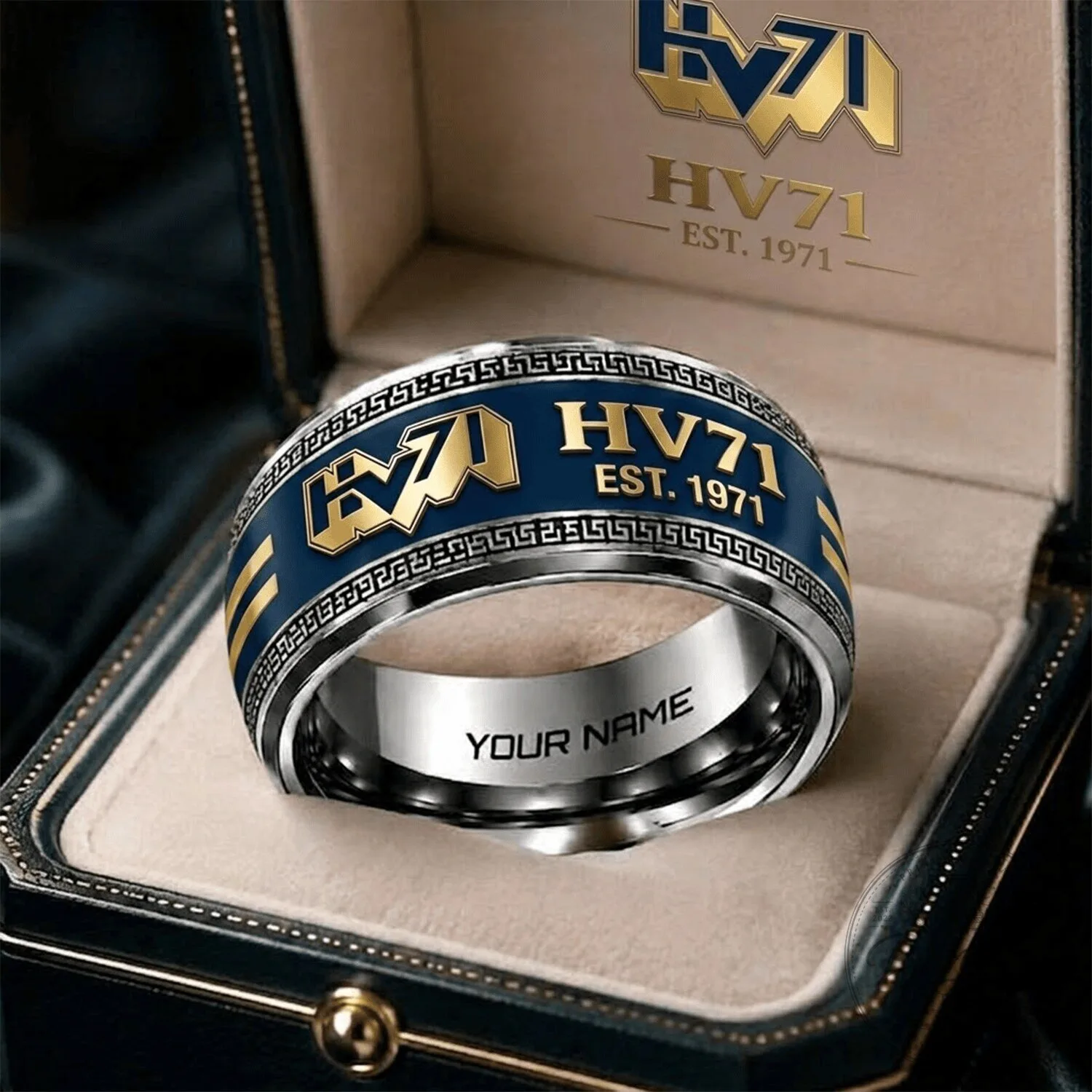 HV71 Swedish Ice Hockey League Team Personalized Stainless Steel Ring