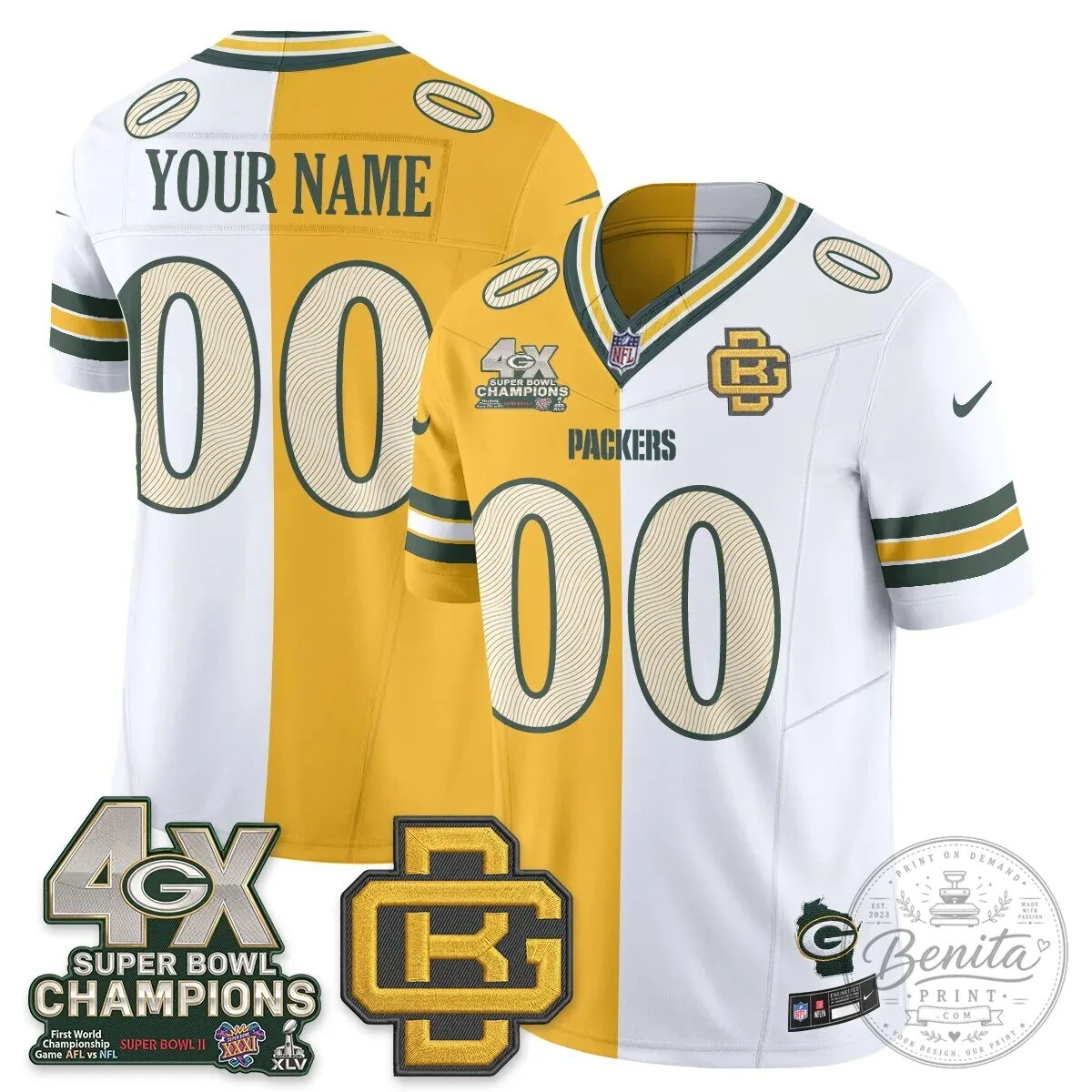 Green Bay Packers Super Bowl Champions Split Edition Vapor Custom Football Jersey