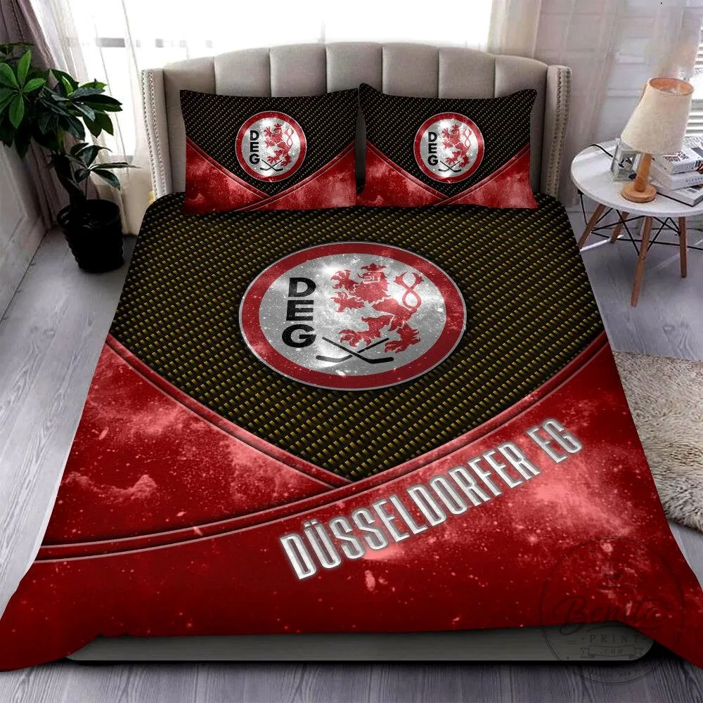 Dusseldorfer EG Red Black Hockey Team Logo Bedding Set