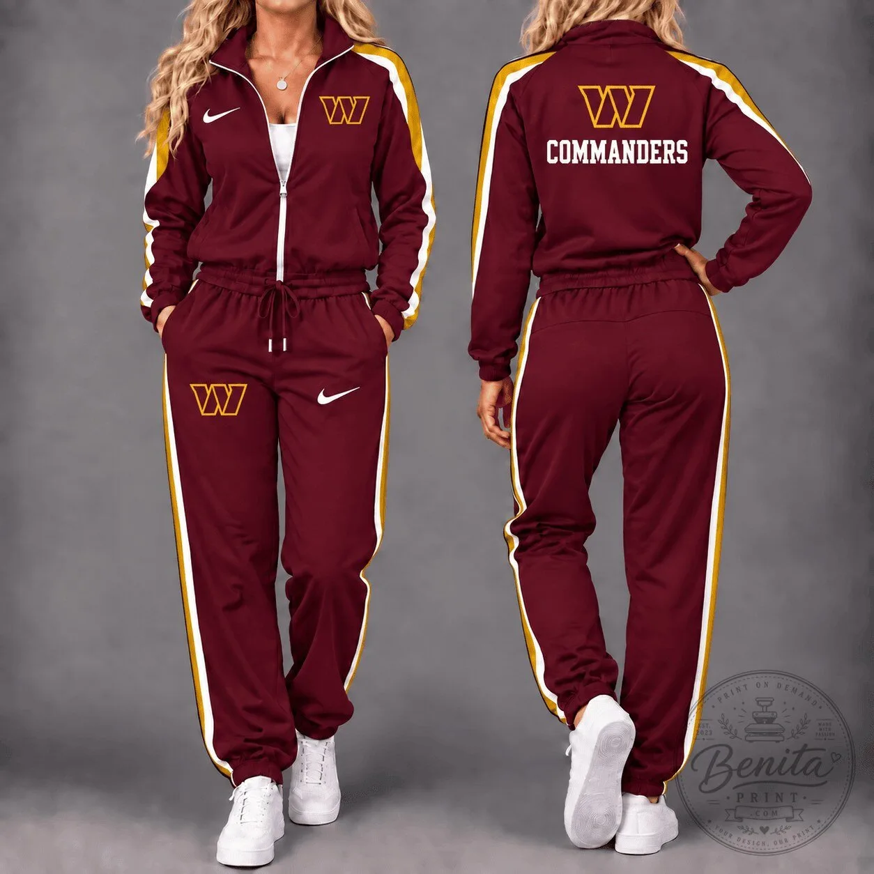 Washington Commanders NFL Football Team Maroon Tracksuit Set with Gold Stripes