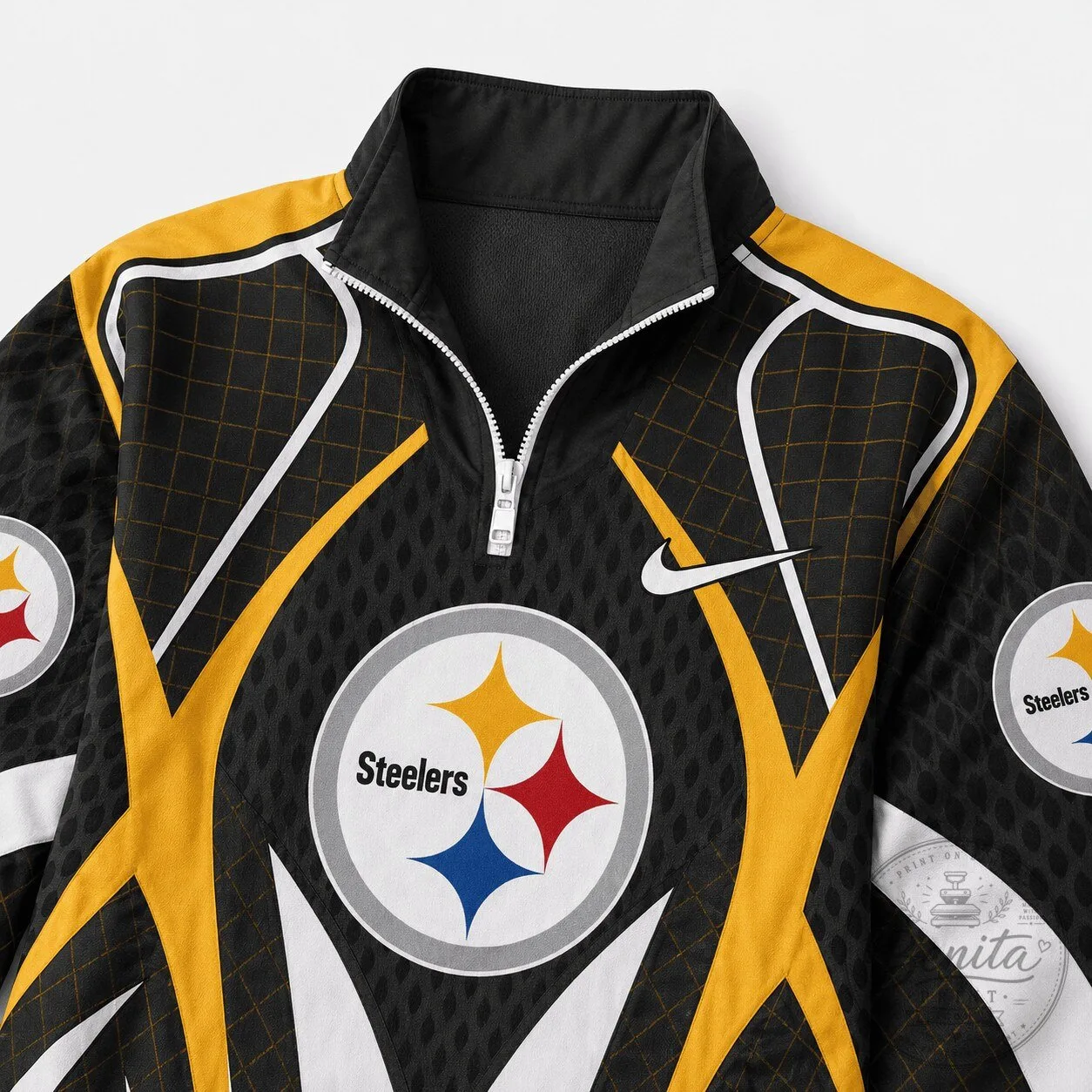 Pittsburgh Steelers Quarter Zip Pullover Jacket with Embroidered Logo