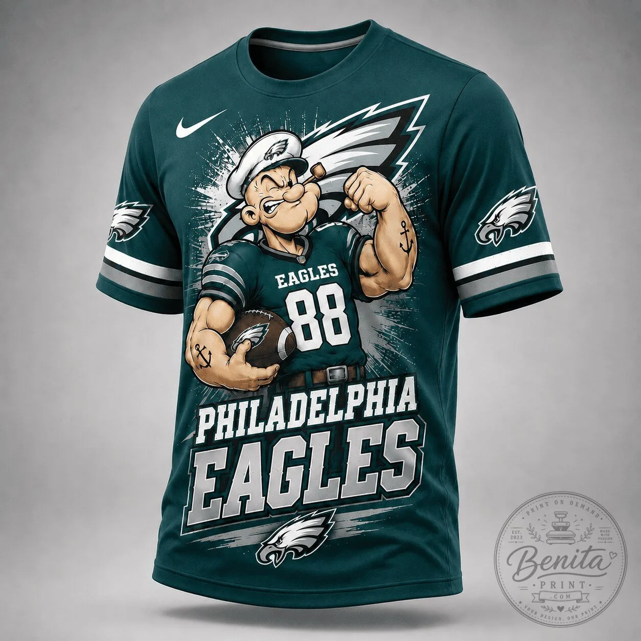 Philadelphia Eagles Popeye The Sailor Man Football Team Fan T-Shirt 7 Philadelphia Eagles Popeye The Sailor Man Football Team Fan T-Shirt