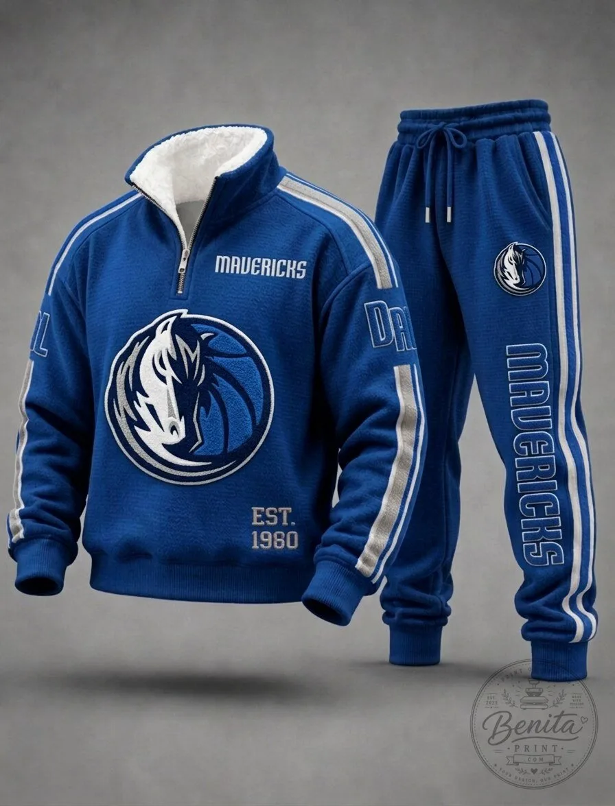 Dallas Mavericks Blue Half-Zip Fleece Sweatshirt and Sweatpants Set