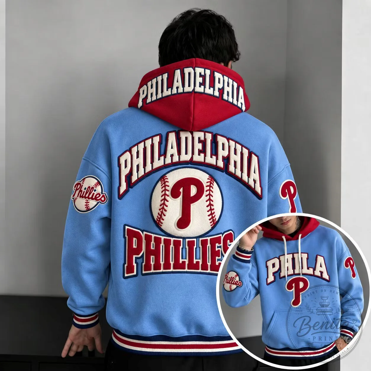 Philadelphia Phillies Baseball Team Embroidered Logo Blue Hoodie