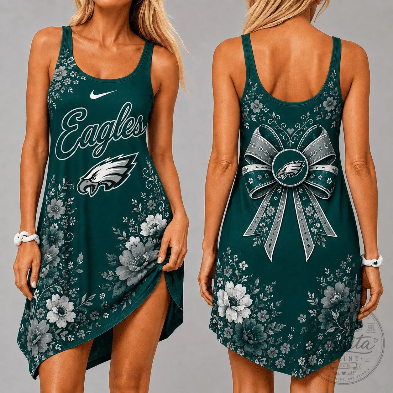 Philadelphia Eagles Floral Pattern Women's Sleeveless Cami Dress