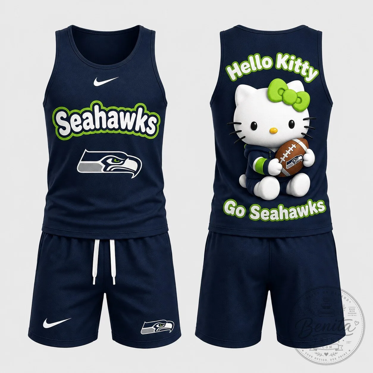 Seattle Seahawks Hello Kitty Football Tank Top and Shorts Set