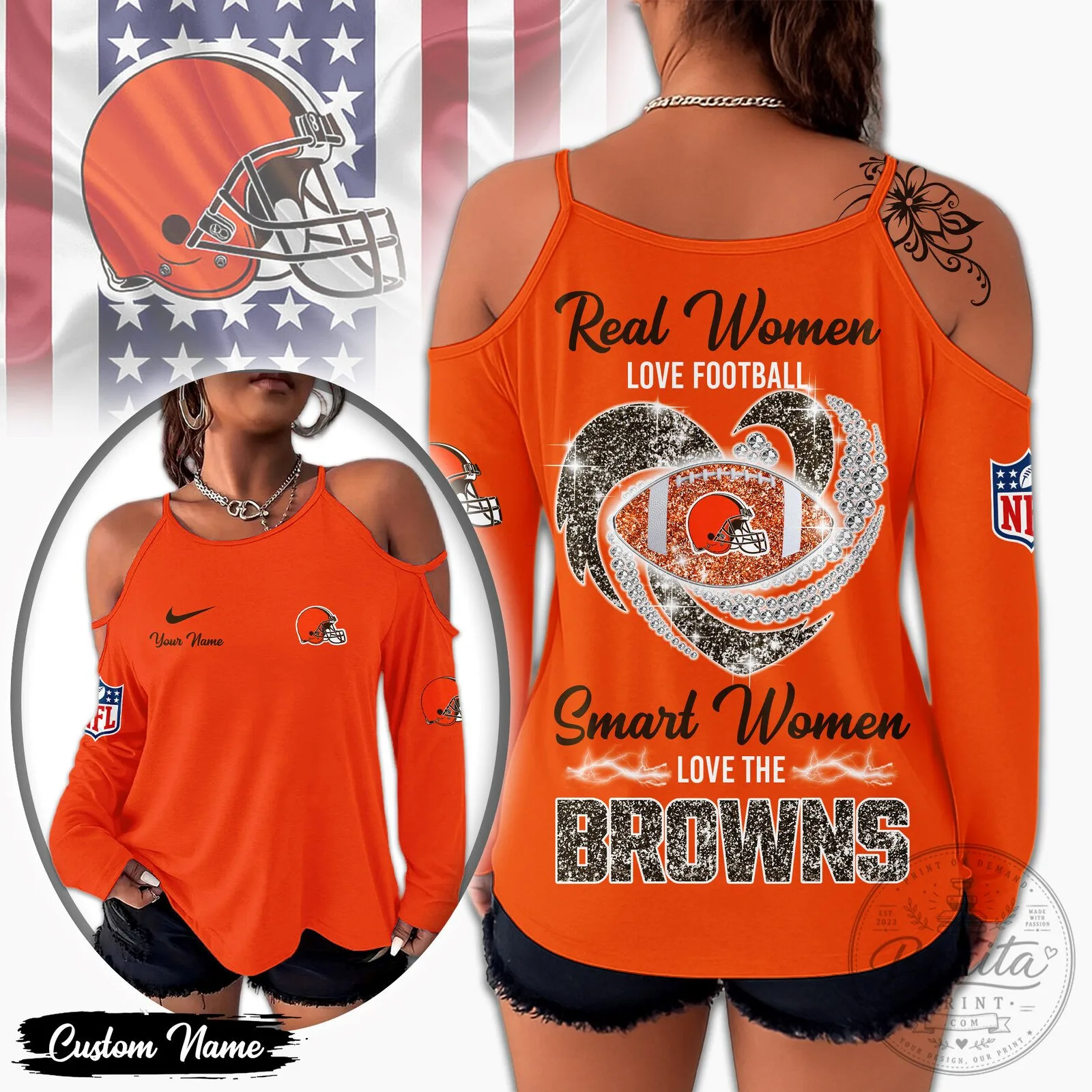 Cleveland Browns Real Women Love Football Smart Women Love The Browns Long-Sleeve T-Shirt