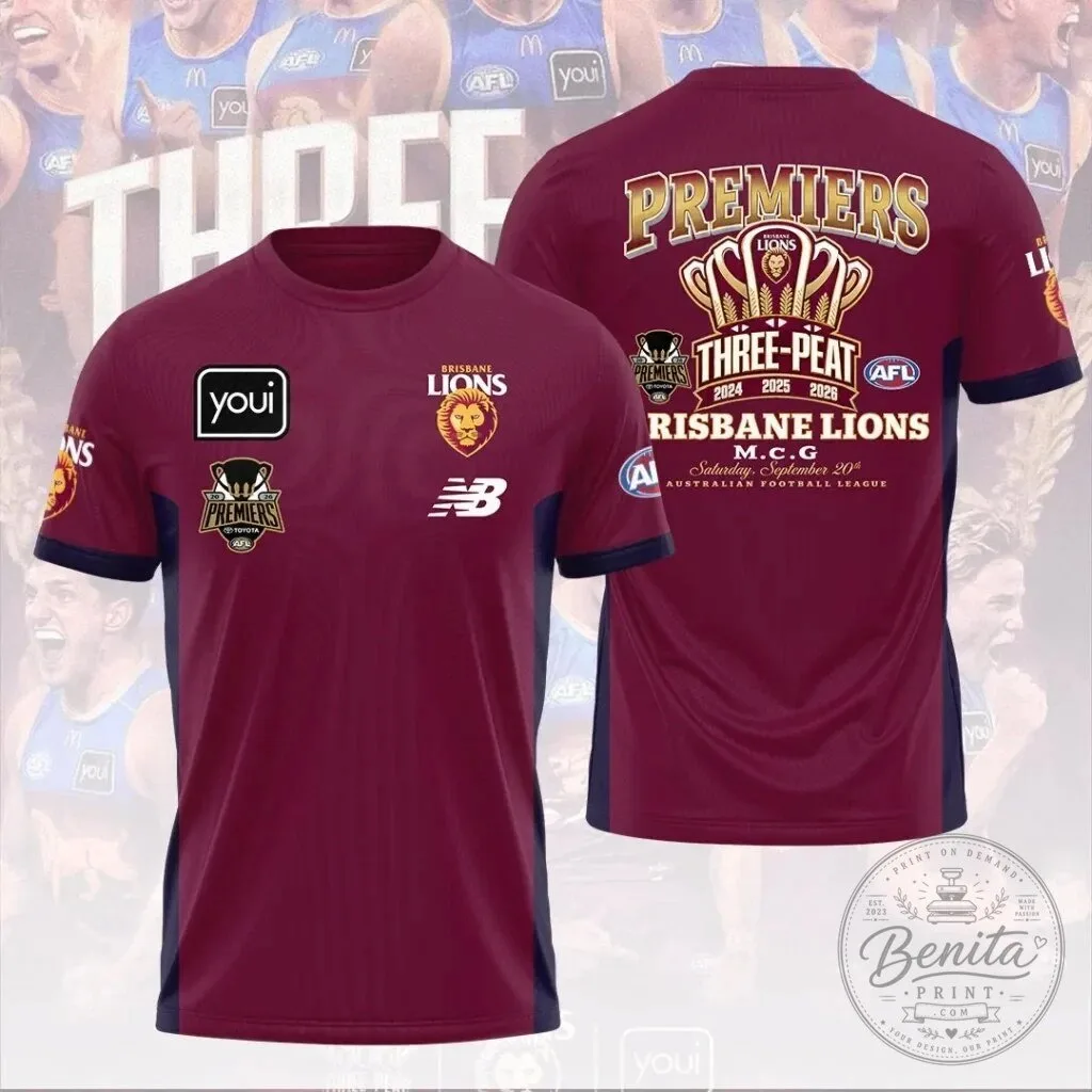 Brisbane Lions Australian Football League Three-Peat Premiers Maroon Football Jersey