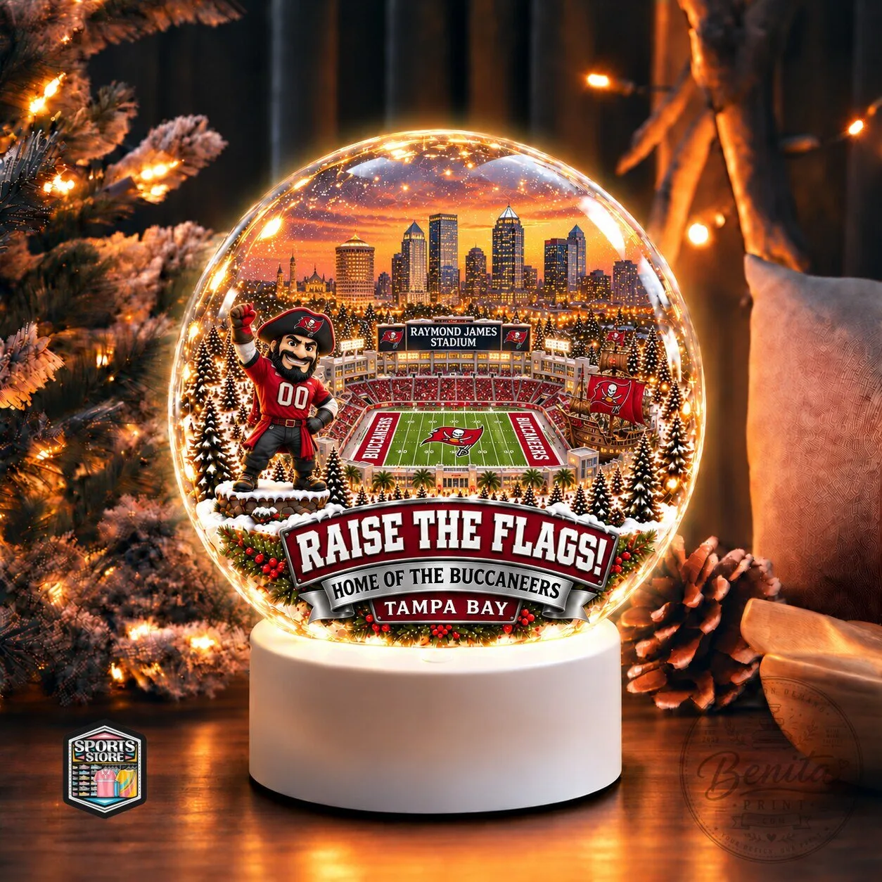 Tampa Bay Buccaneers Christmas Snow Globe