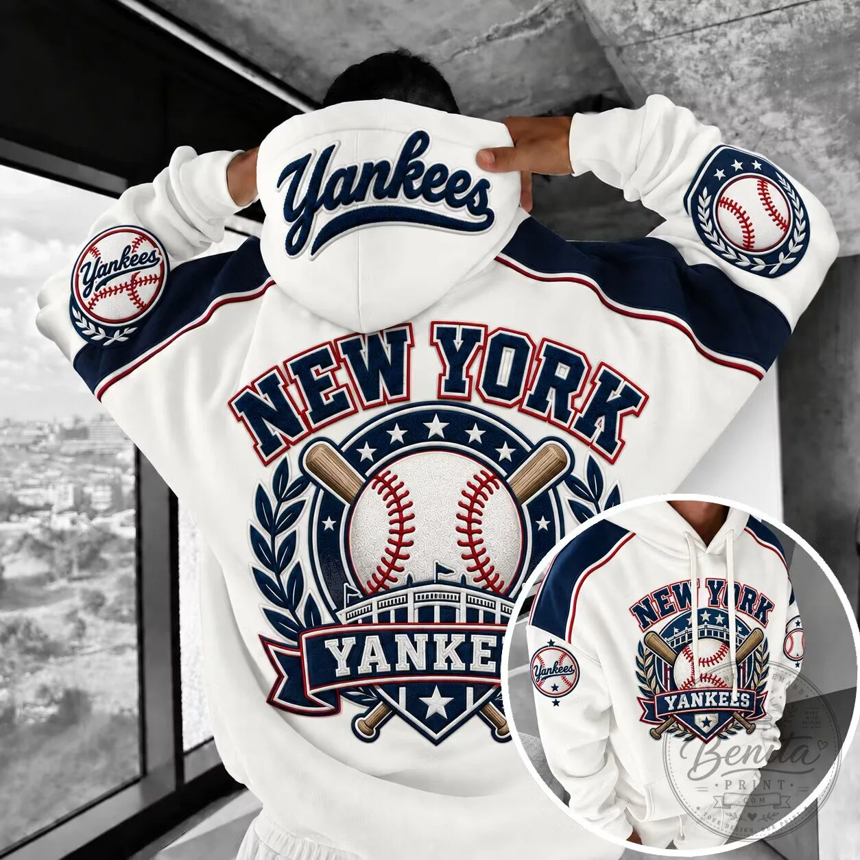 New York Yankees Baseball Team Logo White Hoodie
