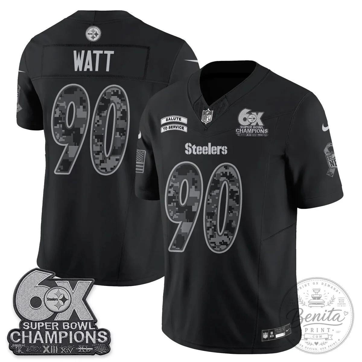 Black Football Jersey for TJ Watt – Pittsburgh Steelers Salute To Service Edition