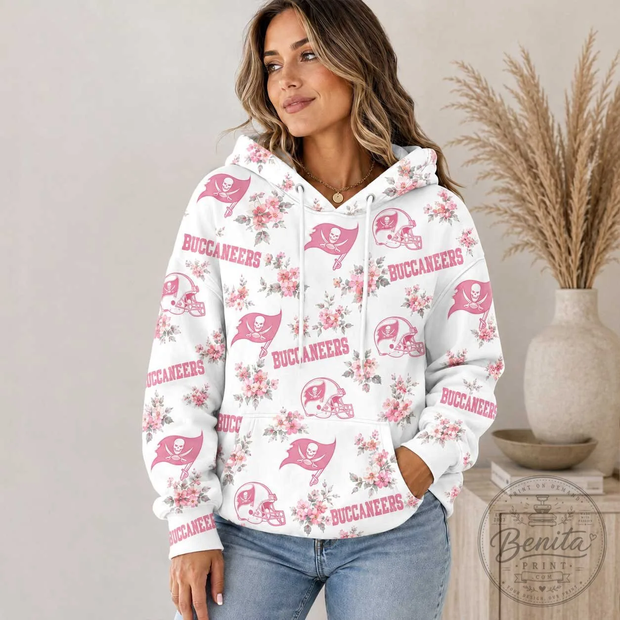 Tampa Bay Buccaneers Pink Floral Pattern Team Pride Hoodie