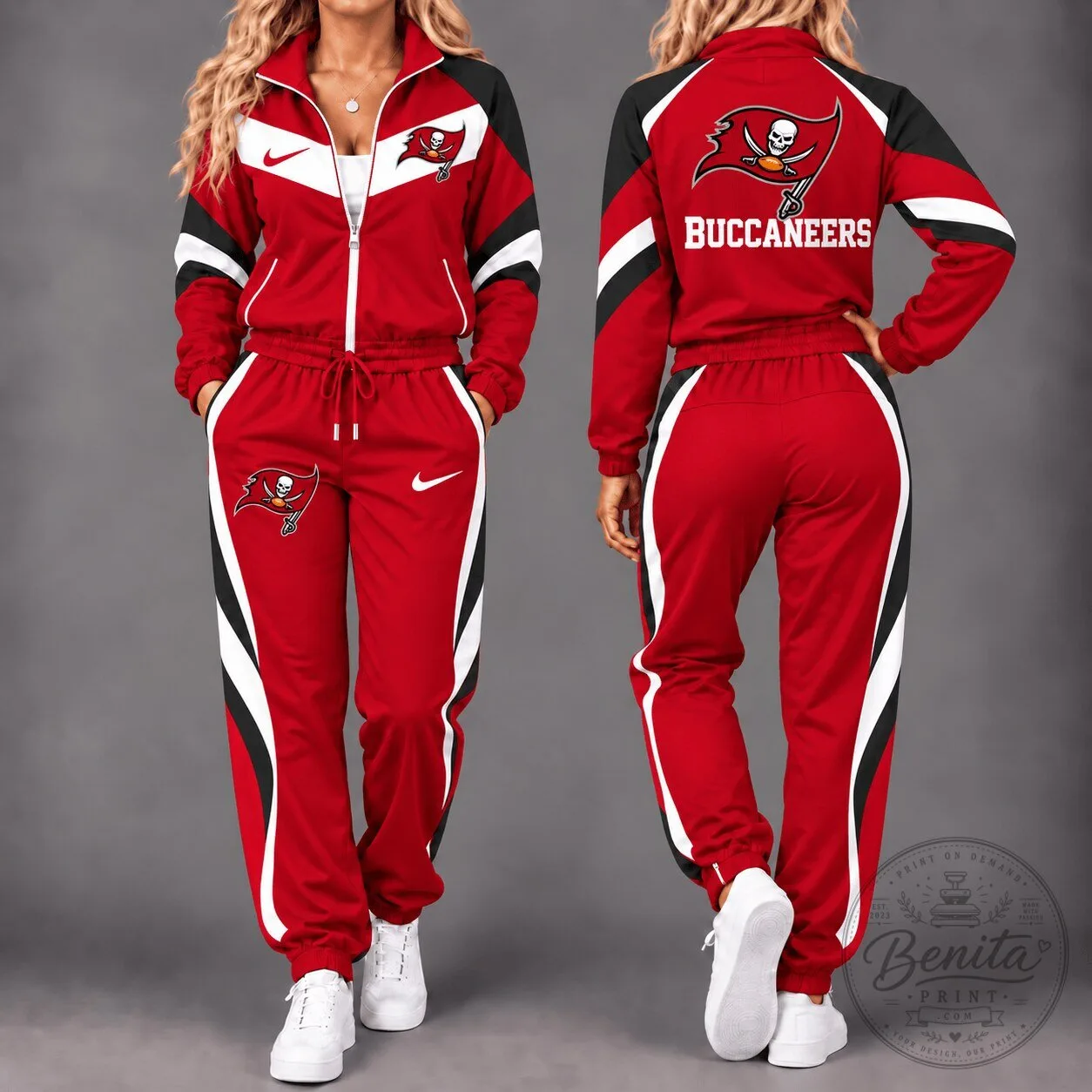 Tampa Bay Buccaneers NFL Team Red and Black Tracksuit Jacket and Pants Set