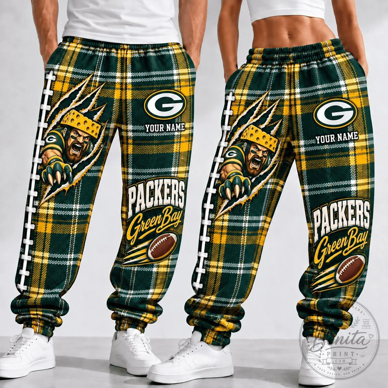 Green Bay Packers National Football League Plaid Custom Name Pants