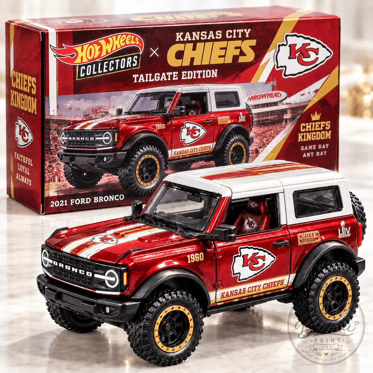 Hot Wheels Kansas City Chiefs 2021 Ford Bronco Tailgate Edition Die-Cast Car