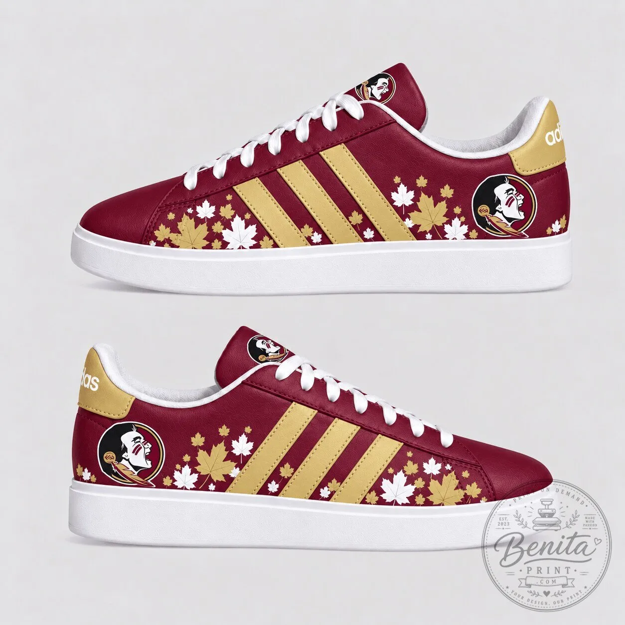 Florida State Seminoles Fall Season Maple Leaf Pattern Sneakers