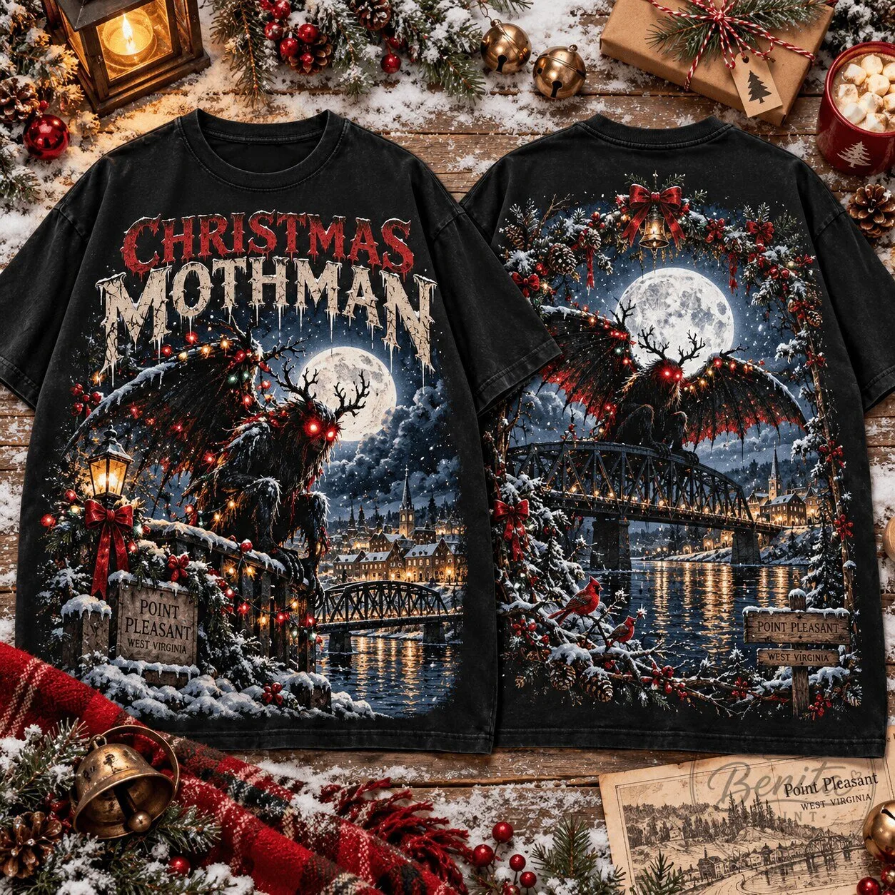Christmas Mothman Point Pleasant West Virginia Holiday T-Shirt