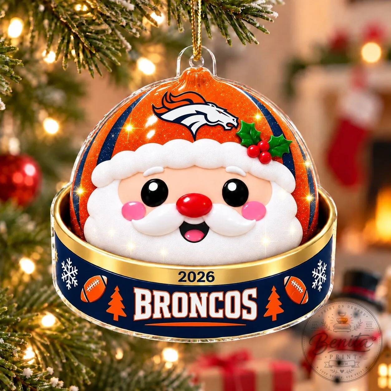 Denver Broncos Santa Claus Christmas Tree Ornament Holiday Decoration