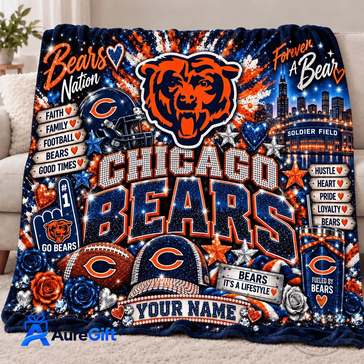 Chicago Bears NFL Christmas Kickoff Personalized Fleece Blanket